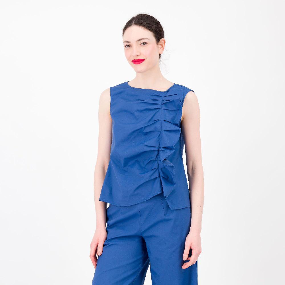QVC W.I.T.A. Blusa smanicata bengalina 100%cotone con drappeggio Made in Italy