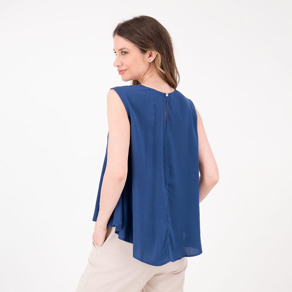 QVC W.I.T.A. Blusa Smanicata Popeline 100%viscosa Fondo Asimmetrico Made In Italy