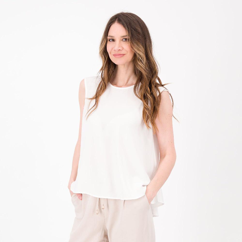 QVC W.I.T.A. Blusa smanicata popeline 100%viscosa Fondo asimmetrico Made in Italy