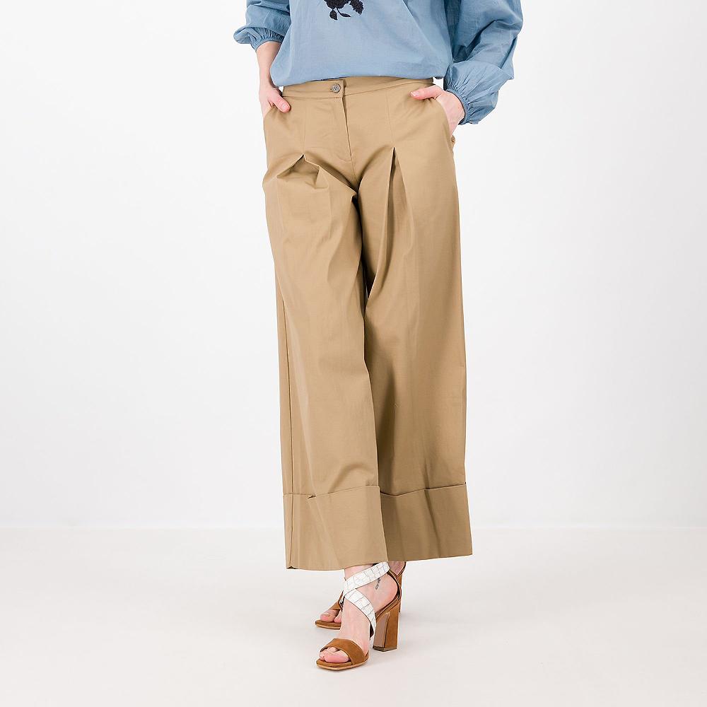 QVC W.I.T.A. Pantaloni ampi con risvolto in cotone stretch Made in Italy