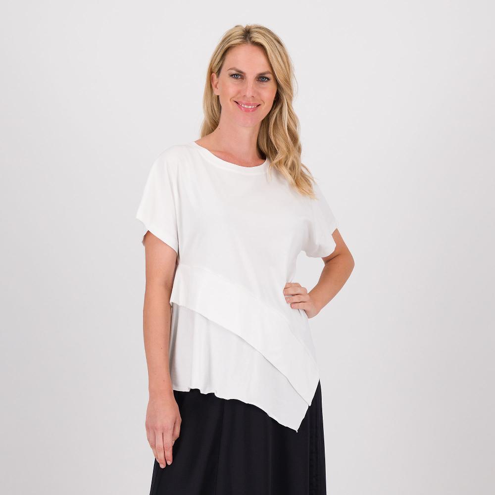 QVC W.I.T.A. T-shirt in cotone a maniche corte con balze al fondo