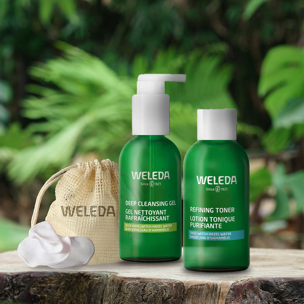 QVC Weleda Gel detergente pelli miste tonico e 2 dischetti lavabili