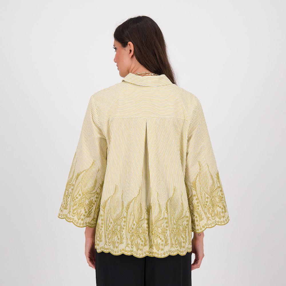 QVC Wynne Layers Camicia In Cotone Fantasia Righe Con Ricamo Smerlato