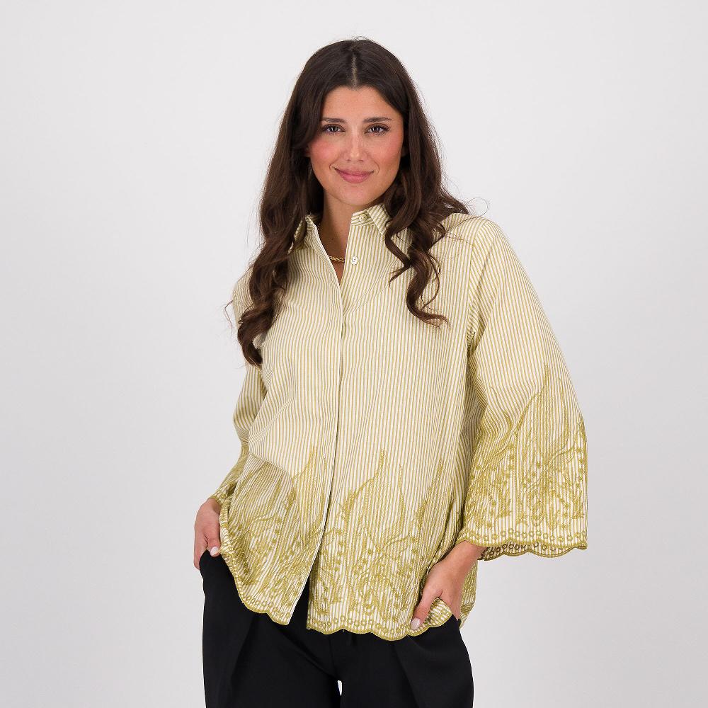 QVC Wynne Layers Camicia in cotone fantasia righe con ricamo smerlato