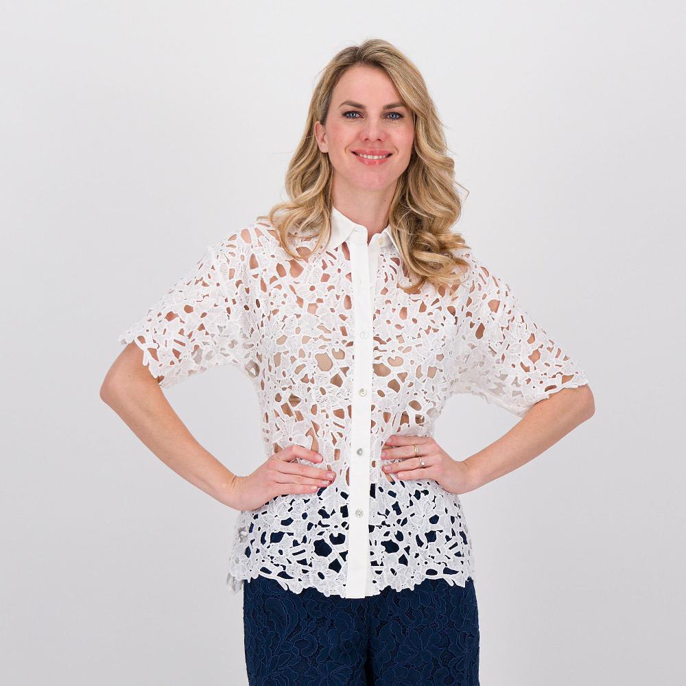 QVC Wynne Layers Camicia in pizzo floreale con manica corta