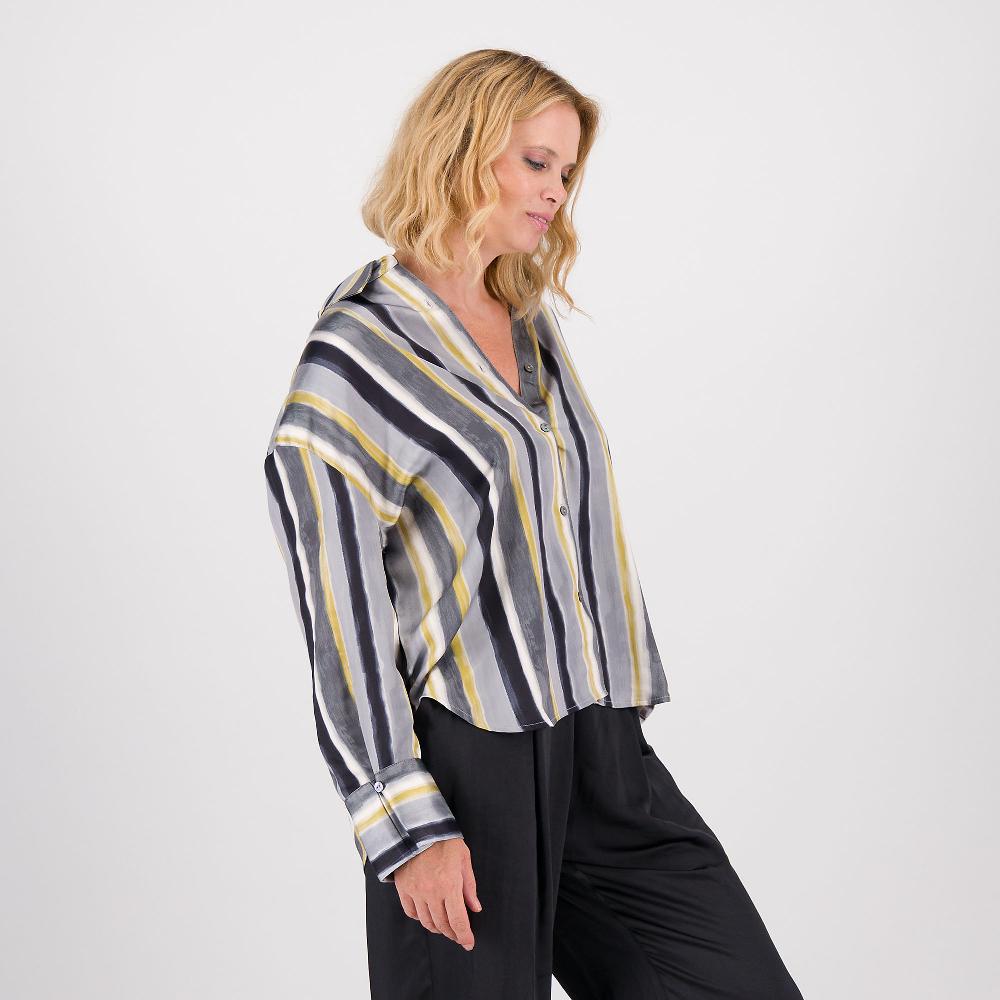 QVC Wynne Layers Camicia Manica Lunga In Satin Fantasia Con Fondo Stondato