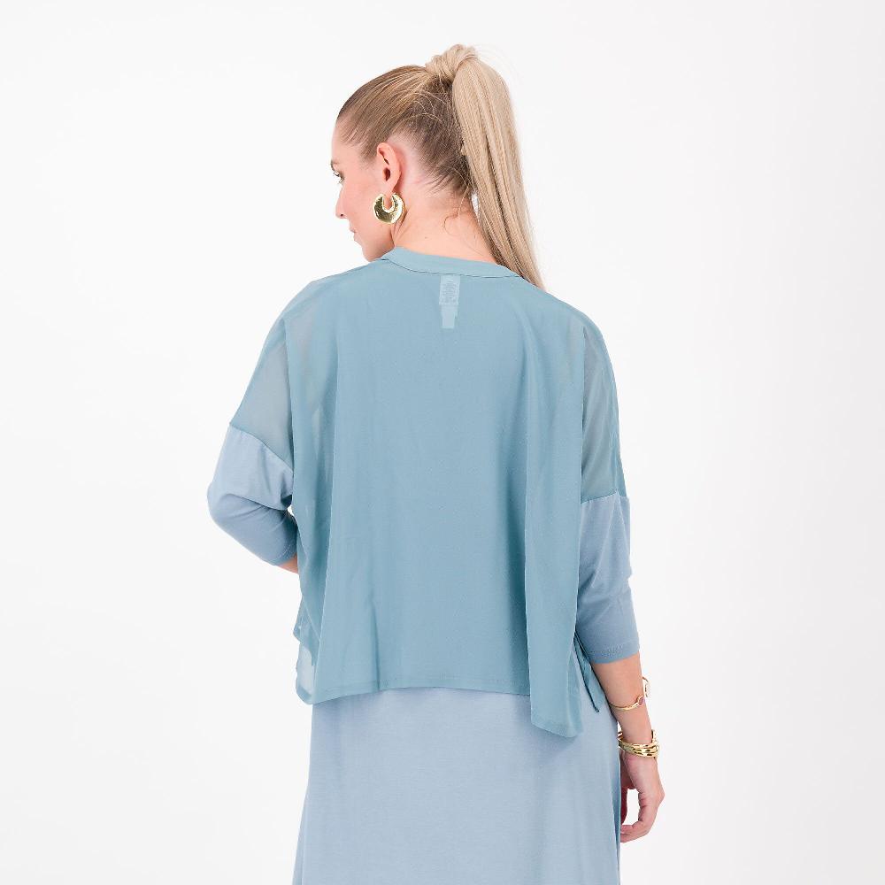QVC Wynne Layers Cardigan In Georgette Con Manica Lunga Scesa In Jersey Di Viscosa