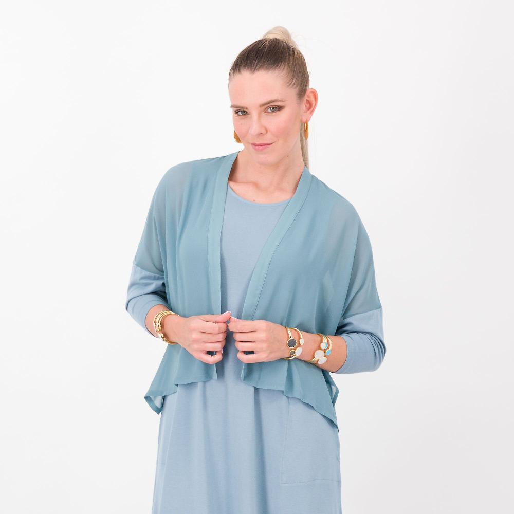 QVC Wynne Layers Cardigan in georgette con manica lunga scesa in jersey di viscosa