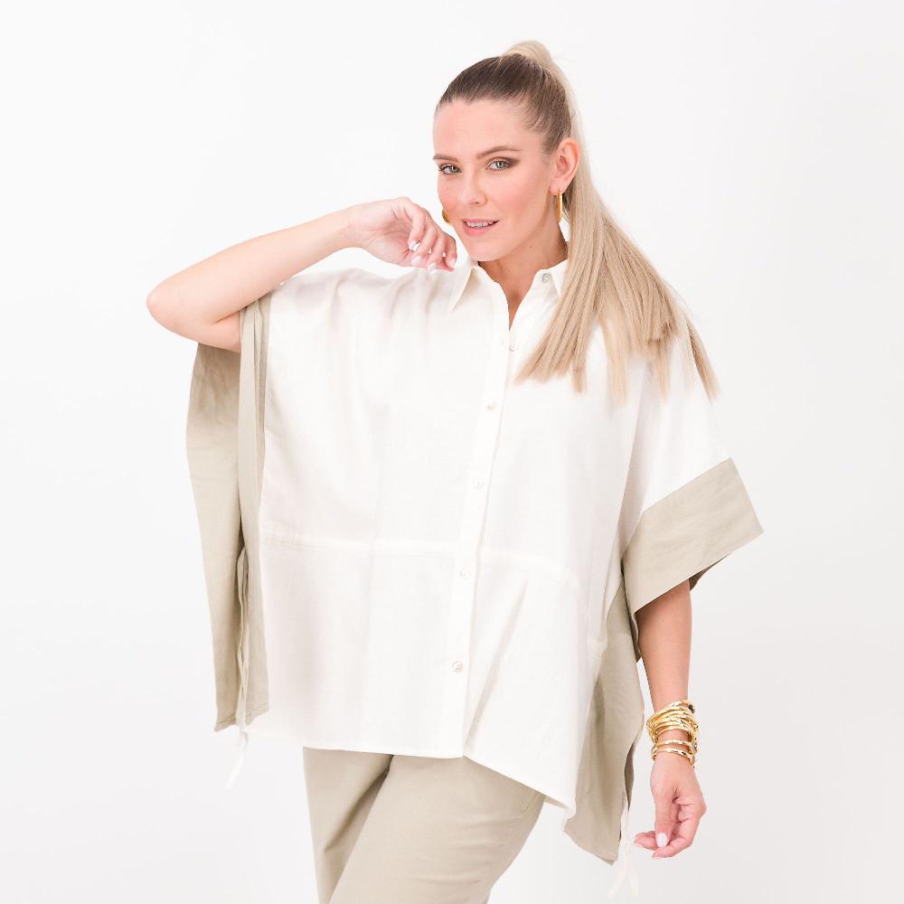 QVC Wynne Layers Poncho in lino e viscosa con colletto a camicia
