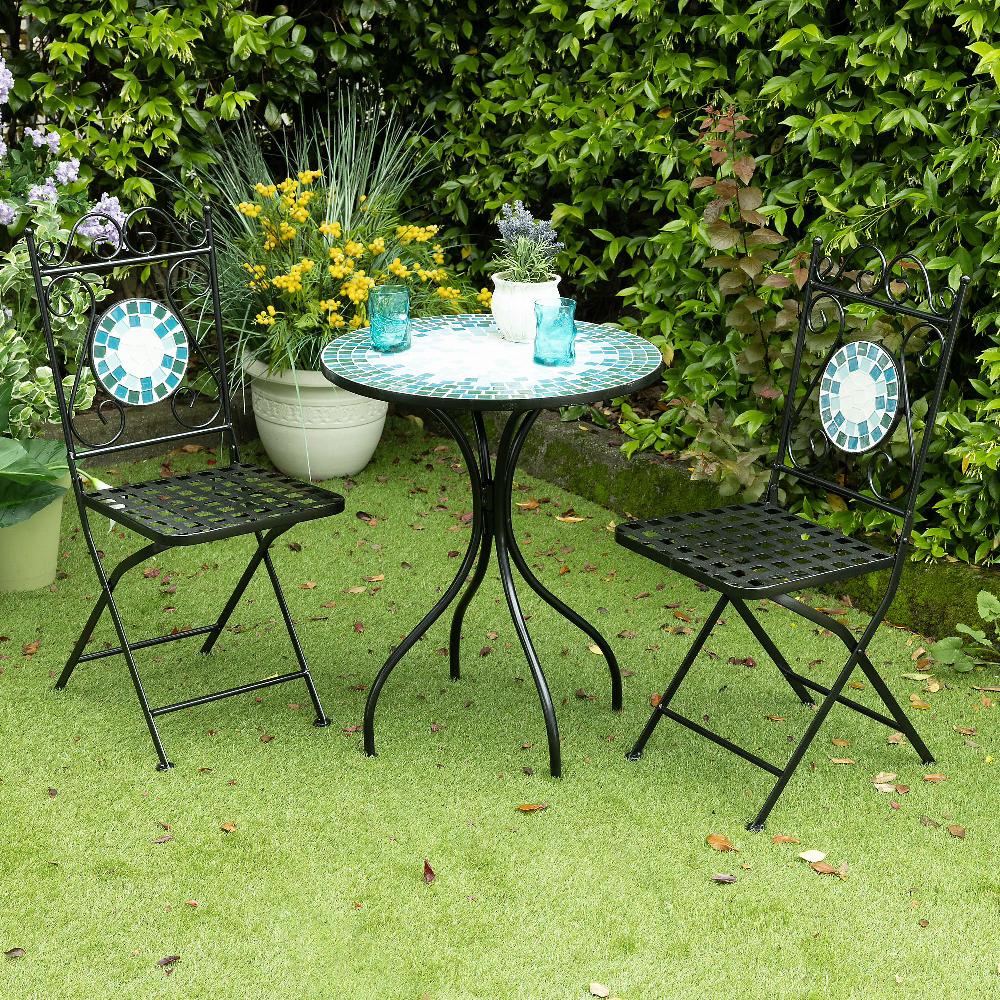 QVC Zambetti outdoor Set 2 sedie con tavolino in ferro e pattern mosaico