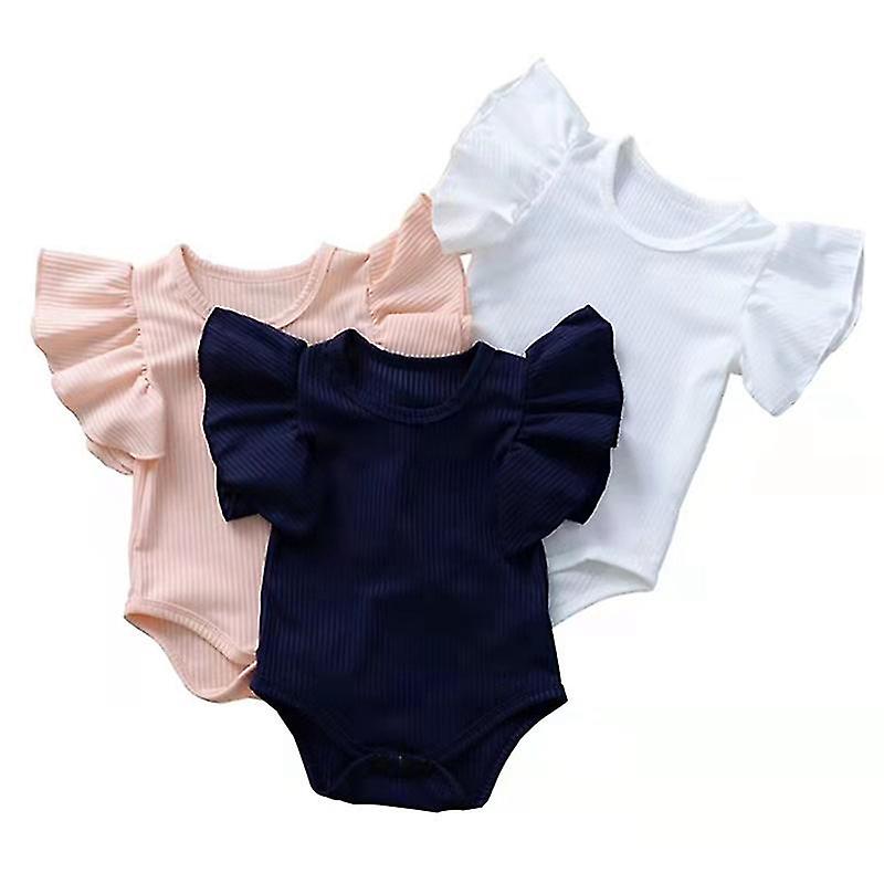 0-24m Newborn Baby Girl Flare Sleeve Solid Black White Grey Casual Romper Jumpsuit Outfits Baby Clothes Summer Kids Suit