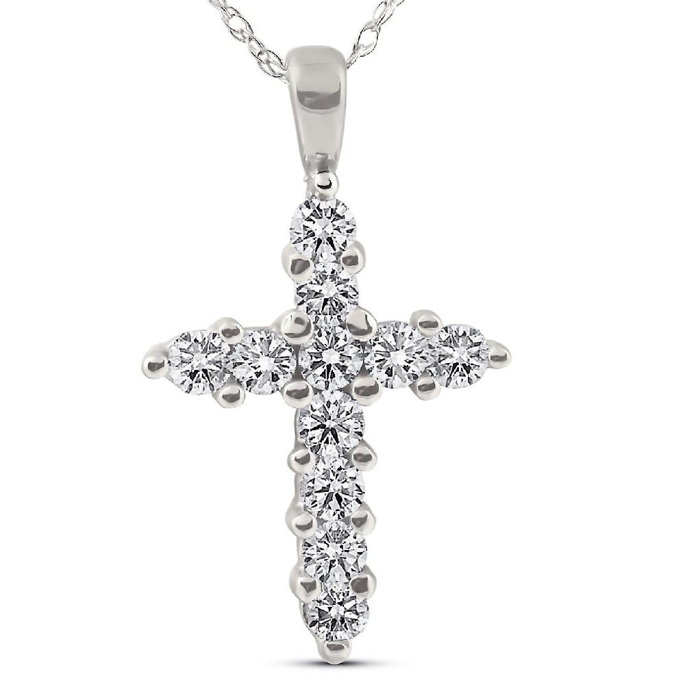 1/2ct Diamond 14K White Gold Cross Pendant Necklace