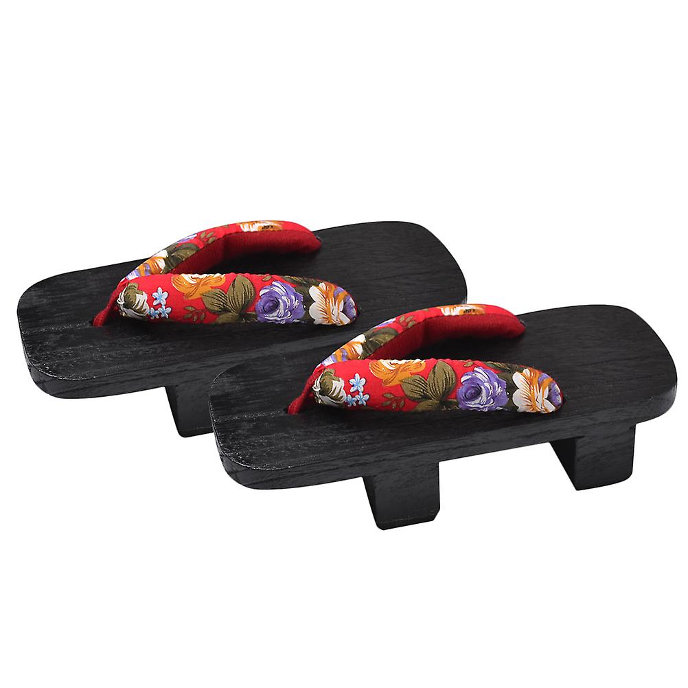 1 Pair Clogs Flops Summer Platform Sandals Flip-flops Two-teeth Casual Slippers Size 40 24CM 7US 4.5UK 38EU 9.432Inch (Red Flower Pattern Strip Black
