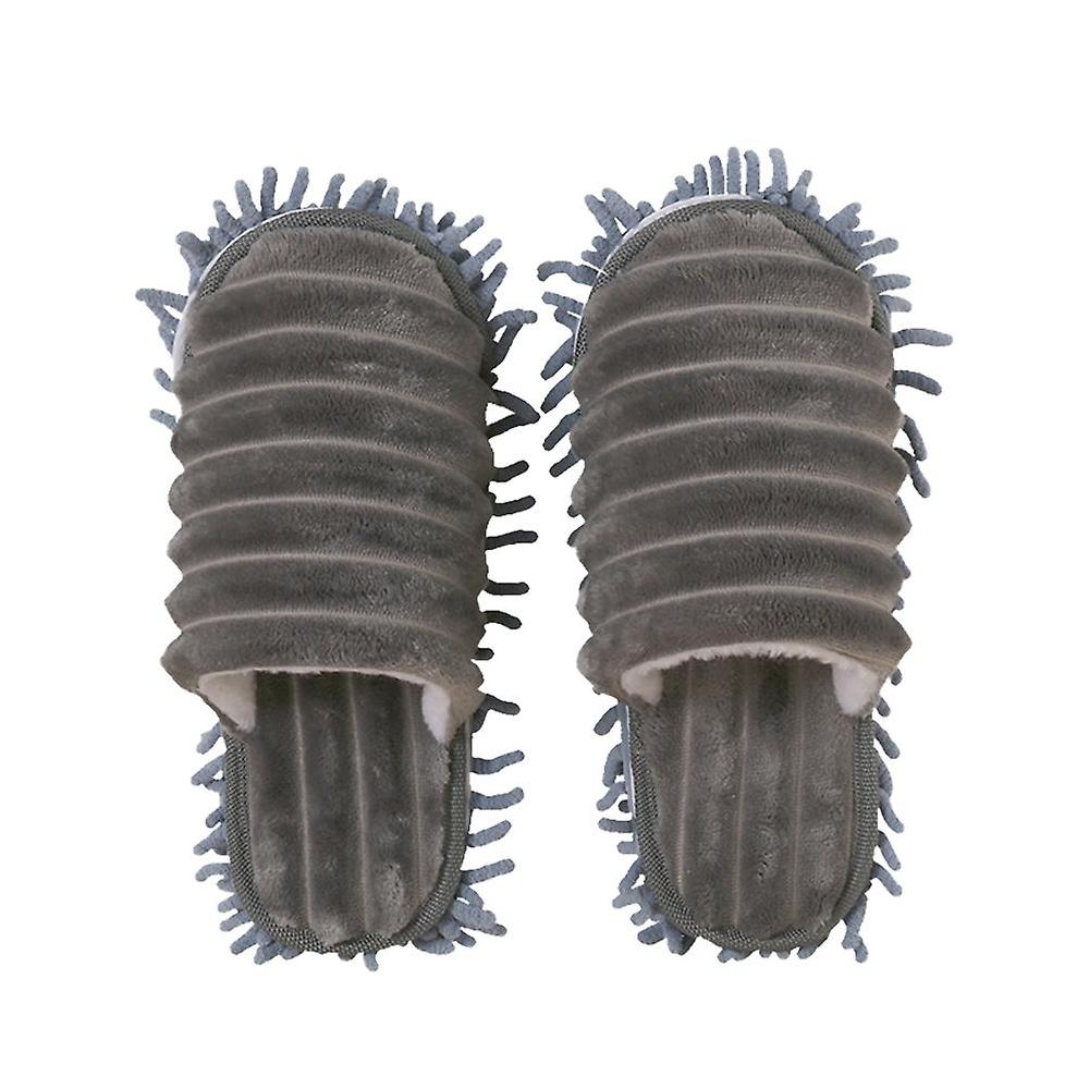 1 Pair Furry Stripes Floor Cleaning Slippers Detachable Bottom Mopping Slipper - Size L 42-44 (grey)