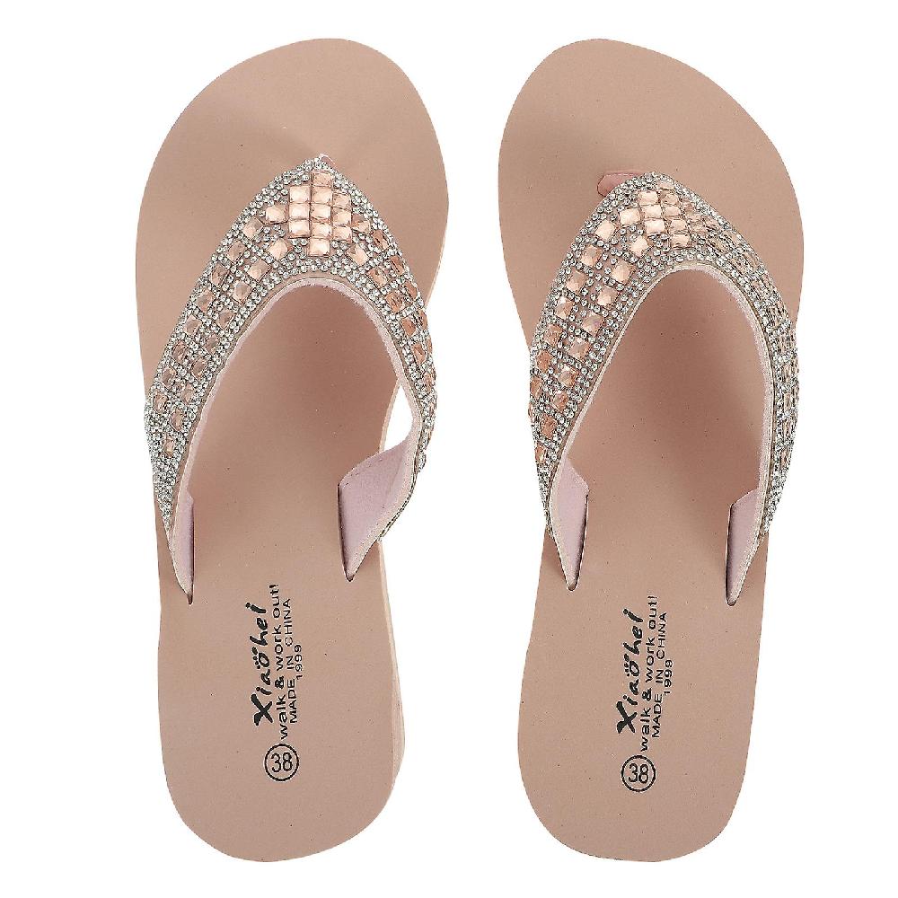 1 Pair Non-slip Beach Shoes Slipsole Shoes Flops Pearl Diamond Shoes For Summer Women Wearing (Pink Size 38 24.0CM 7US 4.5UK 38EU 9.432Inch)