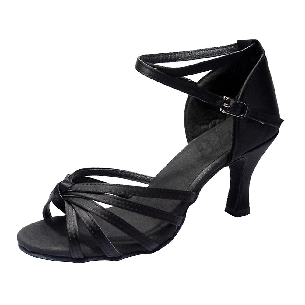 1 Pair of High-heeled Shoes Knotted Strap High Heels Latin Dancing Shoes for Lady - Size 37 (Black)