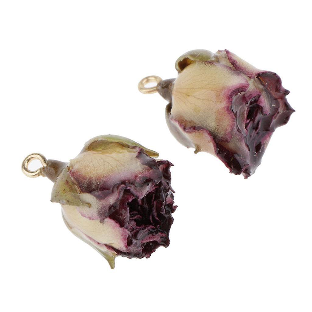 1 Pair Resin Dried Flower Rose Charms Diy Jewelry Making Findings With Leaf