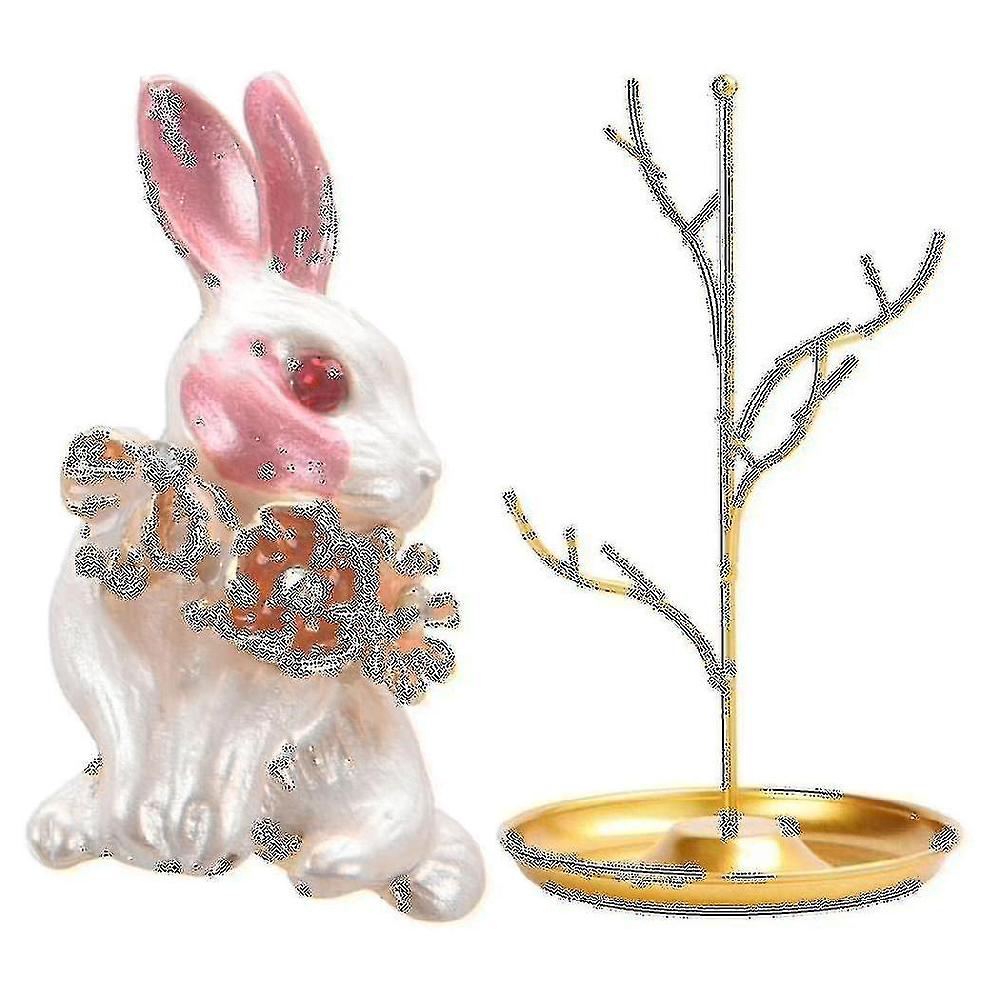1 Pcs Pink Rabbit Flower Wrench Enamel Brooches & 1 Pcs Jewelry Display Stand Rack Tree Stand Golde