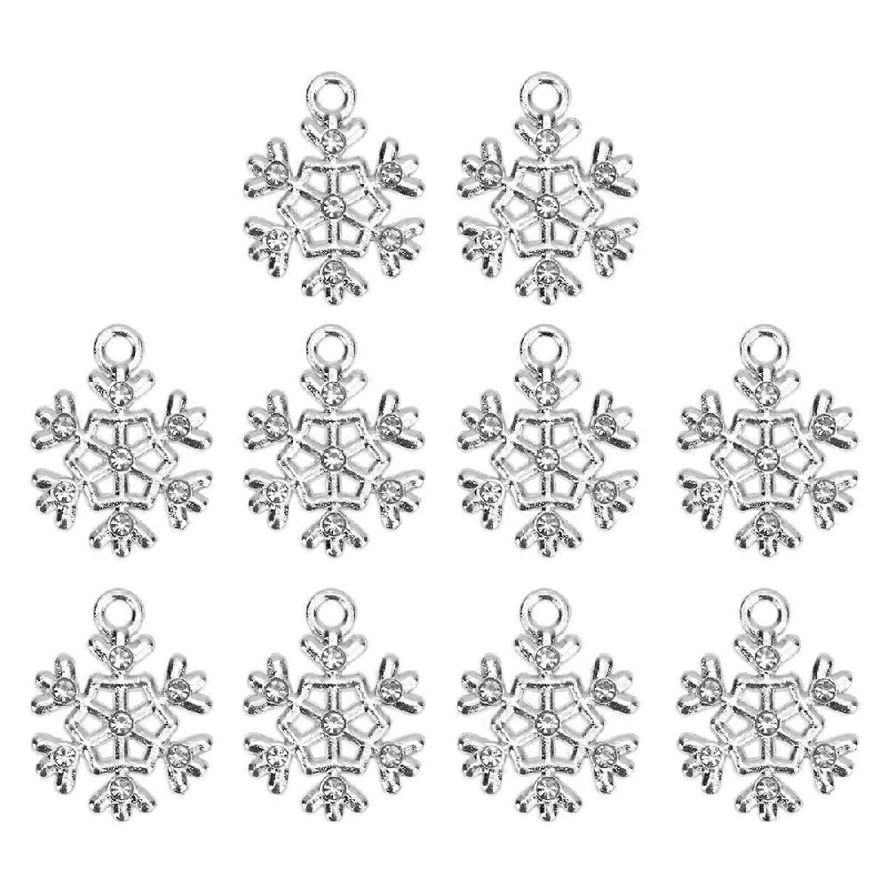10 Pcs DIY Earrings Jewelry Accessories Christmas Snowflake Enamel Charm Pendants Festive Fashion Necklace Bracelet Jewelry Making Charms (Silver)