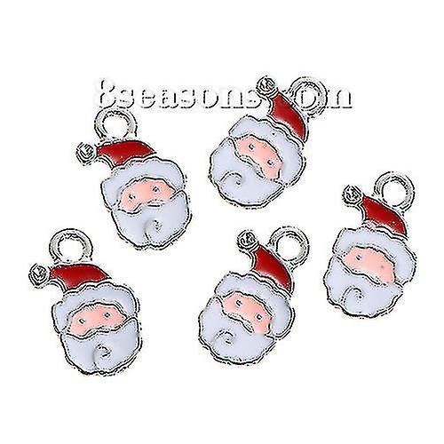 10 PCs DoreenBeads Charms Pendants Christmas Santa Claus Silver Color White & Red (Can Hold Ss4 Rhinestone)Enamel 17 X11mm