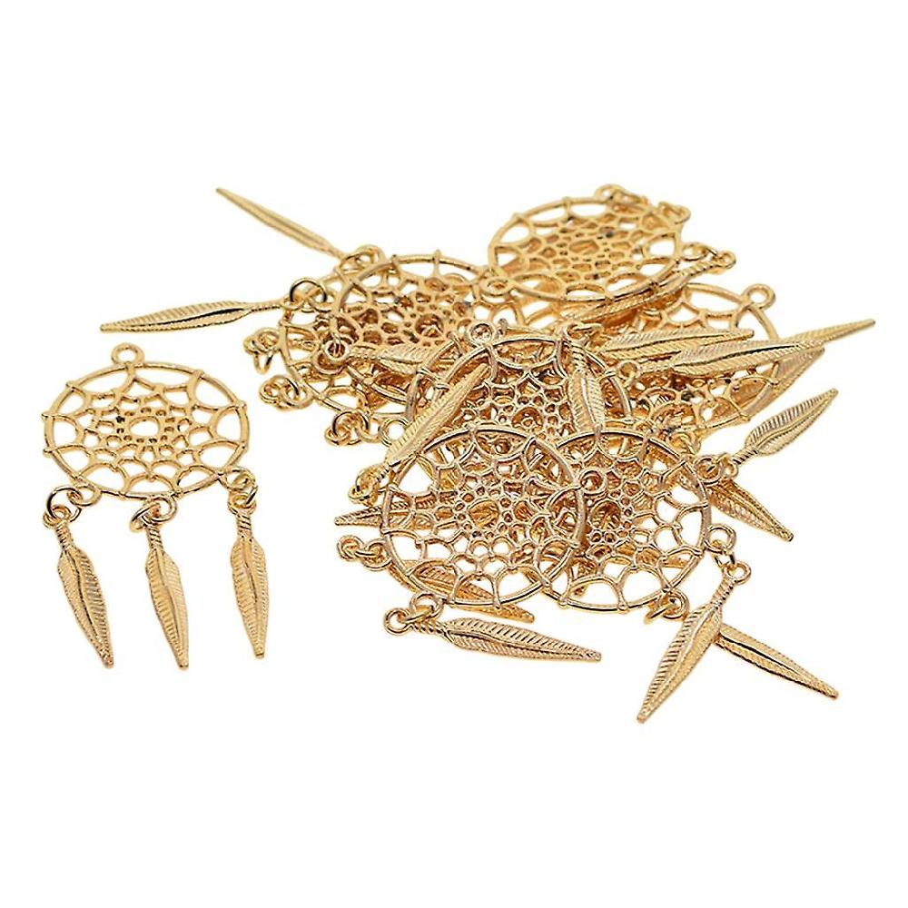 10 Pieces Golden Feather Tassel Pendants Charms For Jewelry Nacklace Making
