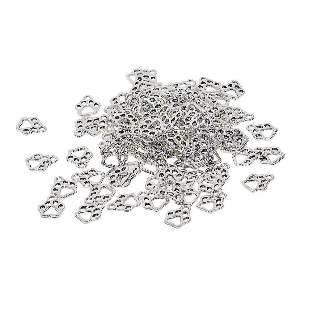 100 Pieces Tibetan Silver Hollow Pet Cat Paw Footprint Jewelry Making Charms