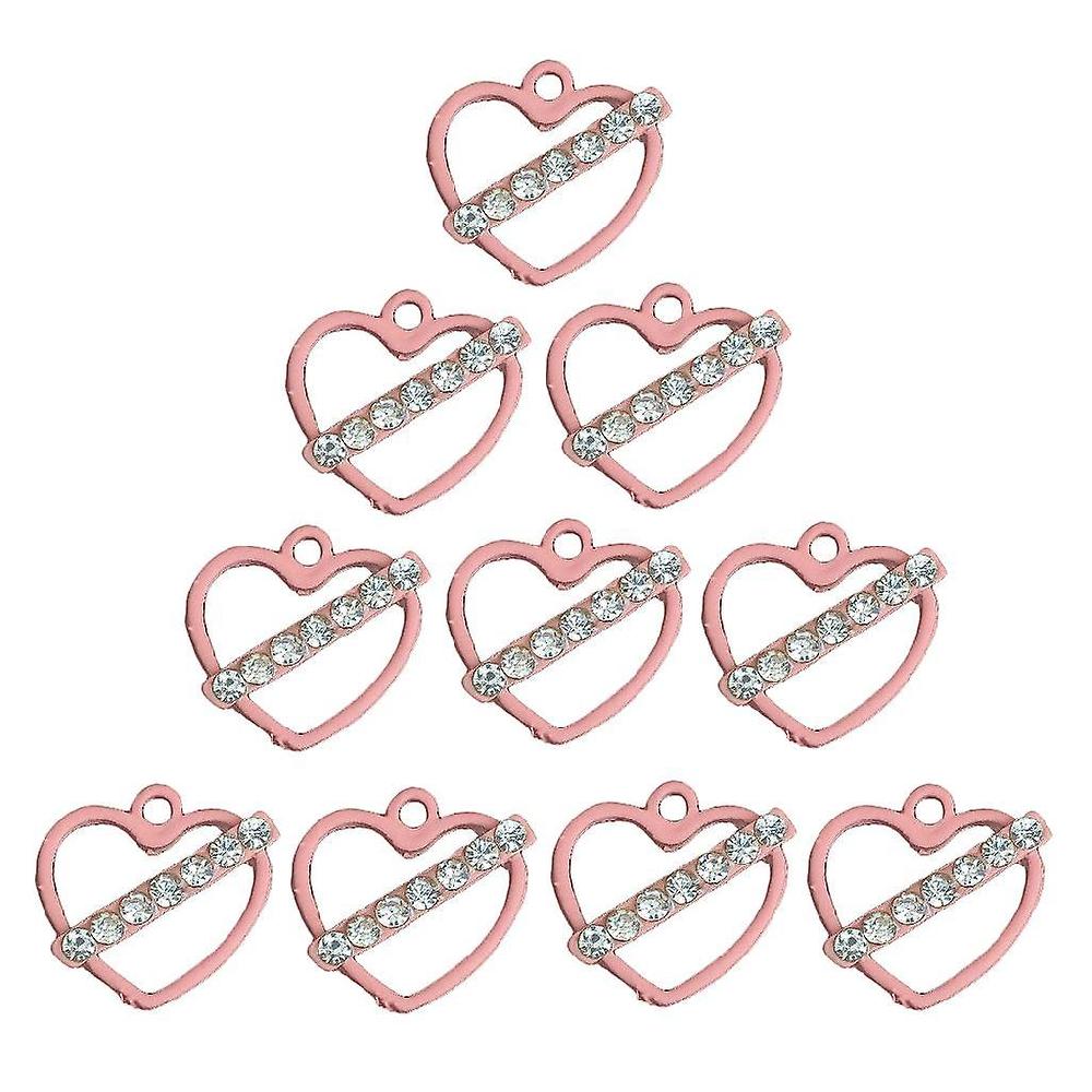 10pcs Pink Alloy Rhinestone Pendant Charms Diy Jewelry Findings Heart