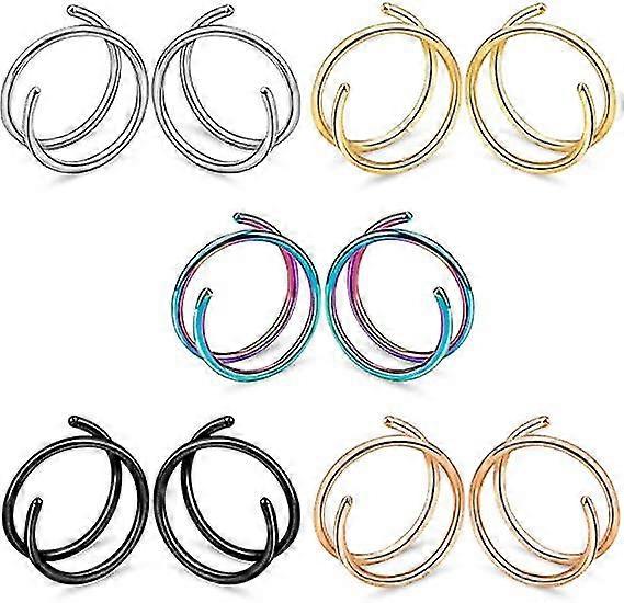 10pcs Stainless Steel Single Perforated Nose Nail Spiral Nose Ring Cross-border Earrings Vacuum Plated Lip Ring Nose Ring Xq-ps09