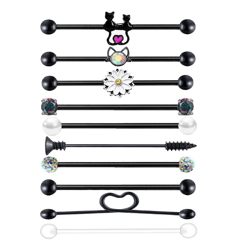10pcs Tragus Orecchini Stud Industrial Barbell Piercing Bar Earring Acciaio Inossidabile Lip Rings Labret Stud Body Piercing Jewelry