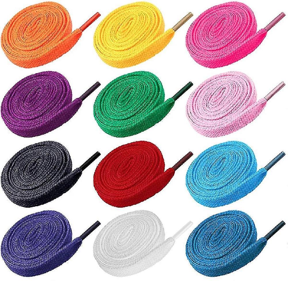 12 Pairs Replacement Flat Shoe Laces Cotton Strings Shoelaces For Sports Shoes Mixed Color