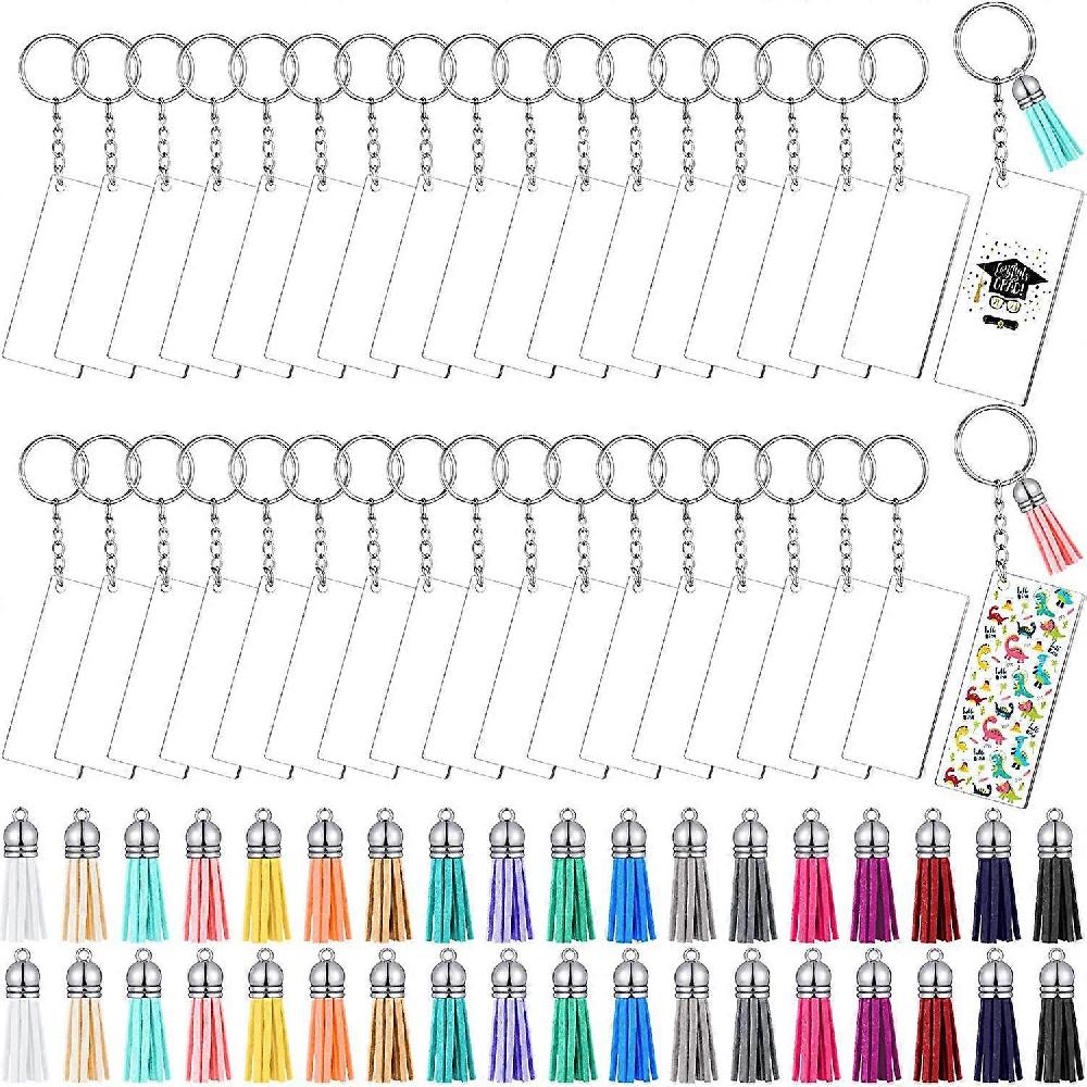 120pcs Creative DIY crafts multi-color tassel pendants circular acrylic keychain blanks hanging accessories photo commemorative