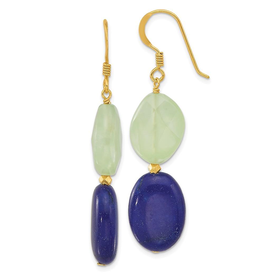 13mm 925 Sterling Silver Gold Plated Prehnite and Blue Quartz DReligious Guardian Angel Earrings Measures 53x13mm Wide