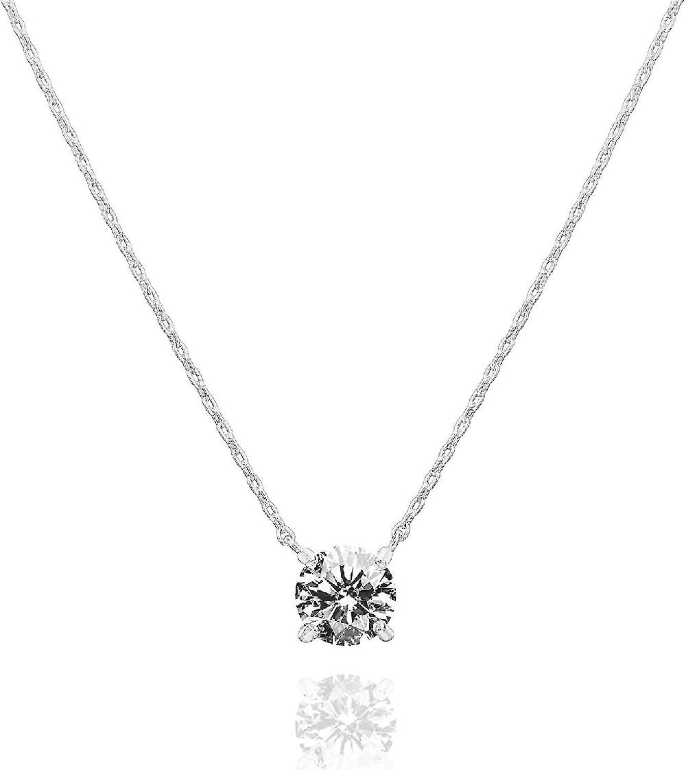 14k Gold Plated Crystal Solitaire 1.5 Carat (7.3mm) Cz Dainty Choker Necklace Gold Necklaces For Women