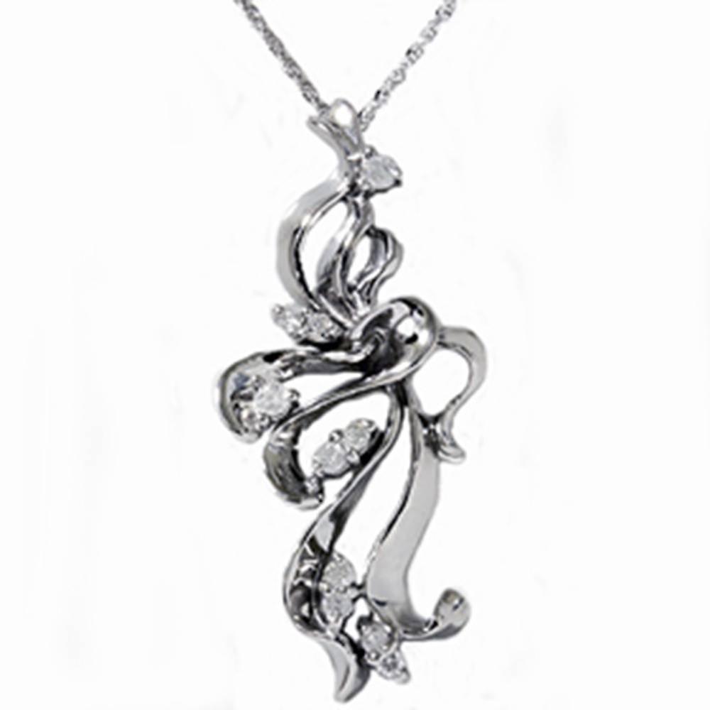 14K White Gold 1/4ct Fancy Waterfall Diamond Pendant Necklace