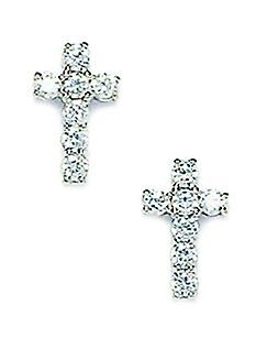 14k White Gold CZ Cubic Zirconia Simulated Diamond Large Religious Faith Cross Fancy Post Earrings Measures 12x7mm - Ear