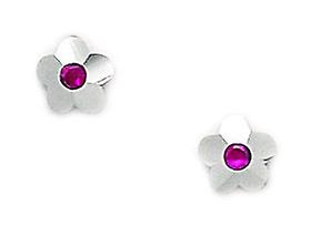 14k White Gold July Red 2x2mm CZ Cubic Zirconia Simulated Diamond Flower Screw Back Earrings Measures 6x6mm - Earring fo