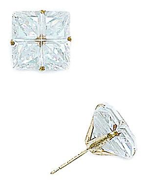 14k Yellow Gold 10x10mm 4 Segment Square CZ Cubic Zirconia Simulated Diamond Light Prong Set Earrings - Earring For Wome