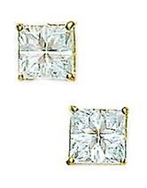 14k Yellow Gold 5x5mm 4 Segment Square CZ Cubic Zirconia Simulated Diamond Basket Set Earrings - Earring For Women