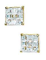 14k Yellow Gold 5x5mm 9 Segment Square CZ Cubic Zirconia Simulated Diamond Basket Set Earrings - Earring For Women