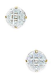 14k Yellow Gold 6mm 9 Segment Round CZ Cubic Zirconia Simulated Diamond Basket Set Earrings - Earring for Women