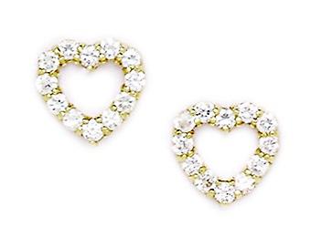 14k Yellow Gold April Clear CZ Cubic Zirconia Simulated Diamond Love Heart Screw Back Earrings Measures 10x10mm - Earrin