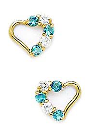 14k Yellow Gold December Blue CZ Cubic Zirconia Simulated Diamond Love Heart Screw Back Earrings Measures 7x8mm - Earrin
