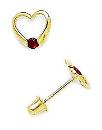 14k Yellow Gold January Red2x2mm CZ Cubic Zirconia Simulated Diamond Love Heart Screw back Earrings Measures 7x7mm - Ear