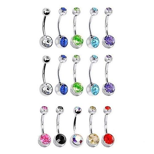 15pcs Unisex Punk Rhinestone Belly Bars Navel Button Rings Body Piercing Jewelry