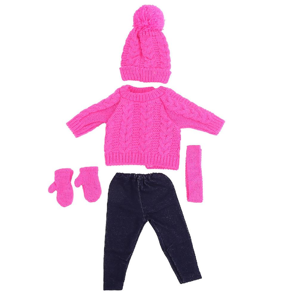 18inch Baby Doll Accessories - Rose Red Doll Clothes Set with Sweater Pants Hat Scarf and Gloves