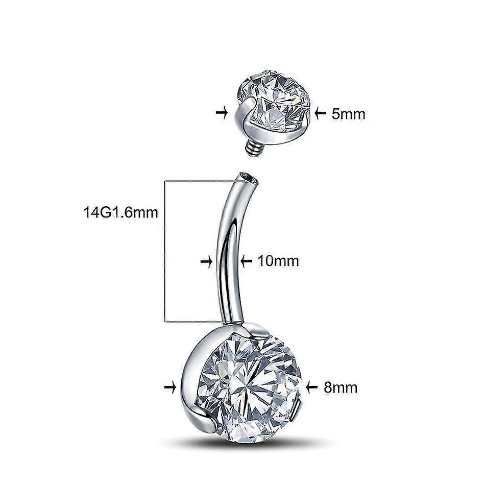 1pc G23 Titanium Prong Zircon Curved Barbell Belly Rings 14g Navel Button Rings Internal Thread Belly Piercing Sexy Women Girls