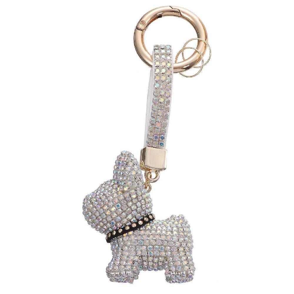 1pc Stylish Diamond Keychain Craft Pitbull Ornament Keyring Bag Ornament