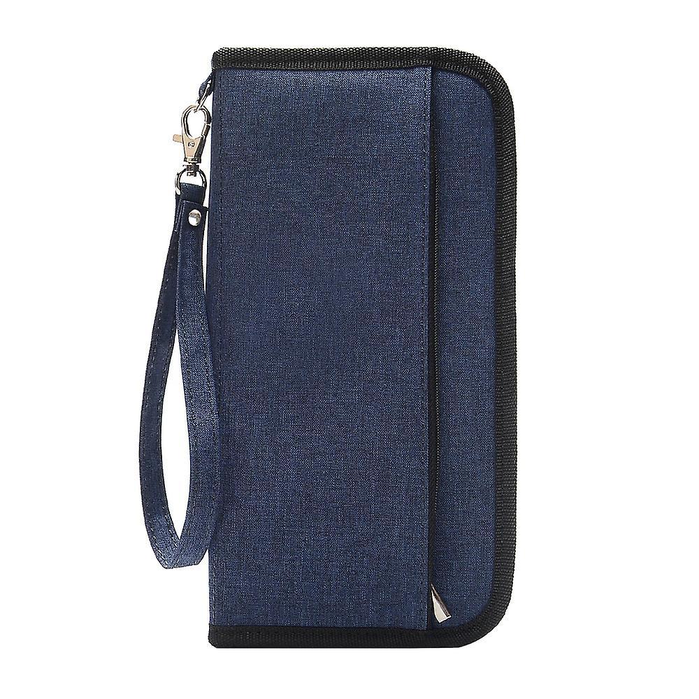1pcs Blue PU Waterproof Zipper Passport Holder Passport Holder Multifunctional Travel Document Storage Bag Wallet
