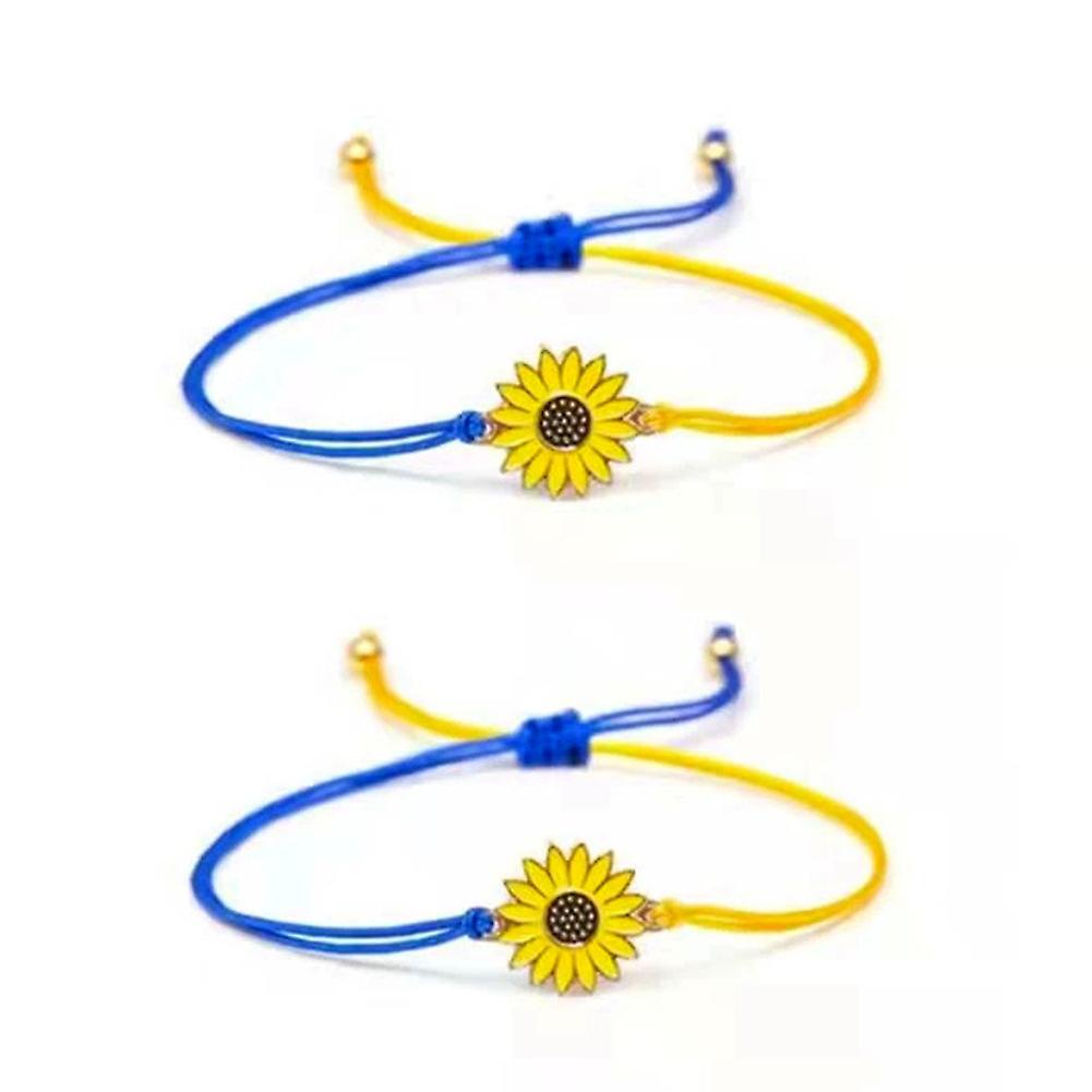 2 Pack Fashion Daisy Bracelet Ukrainian Sunflower Hand Braided Rope Charm Bracelets Women Men Couple Bracelet Jewelry Travel Party Wrist
