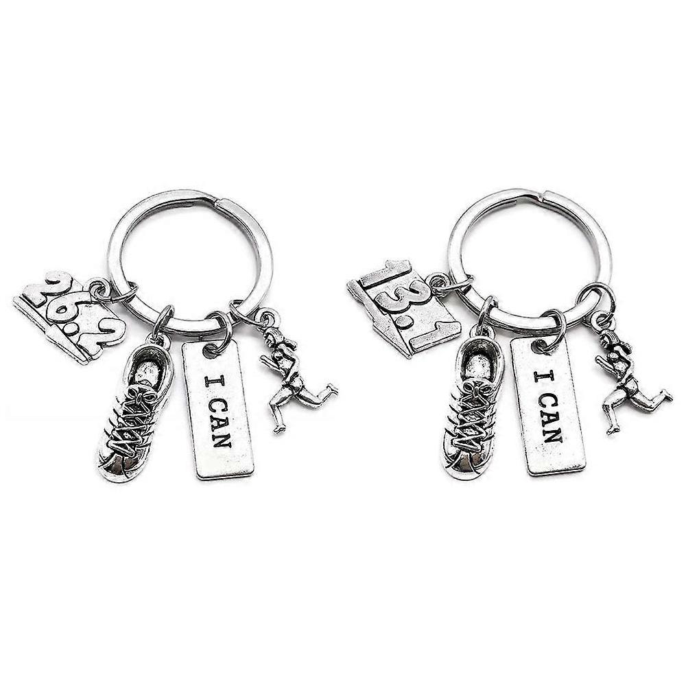 2 Pcs Creative Zinc Alloy Marathon Style Keychain Hanging Key Rings Bag Hanging Pendant Ornament for Boys Girls Gift (Silver Full Journey 26.2 Half